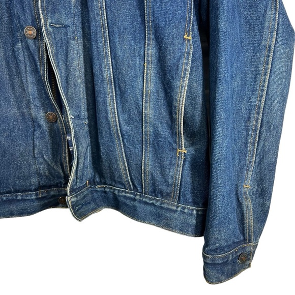 VINTAGE WEEKENDS Blue Denim Jean Jacket with Navy Blue Fleece Hood Medium - Picture 5 of 10